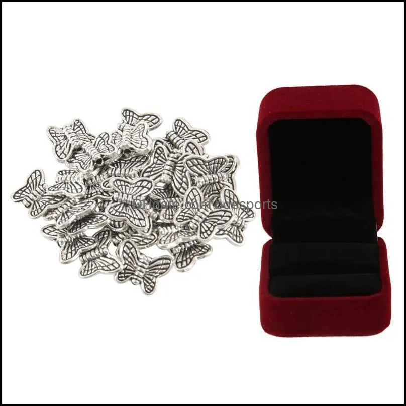 Autre décor à la maison Jardin 30pcs Tibétain-Sier Papillon Spacer Charm Perles 10mm Perle 1X Classique Veet Bague de Fiançailles Boîte Rouge Foncé Goutte Delive