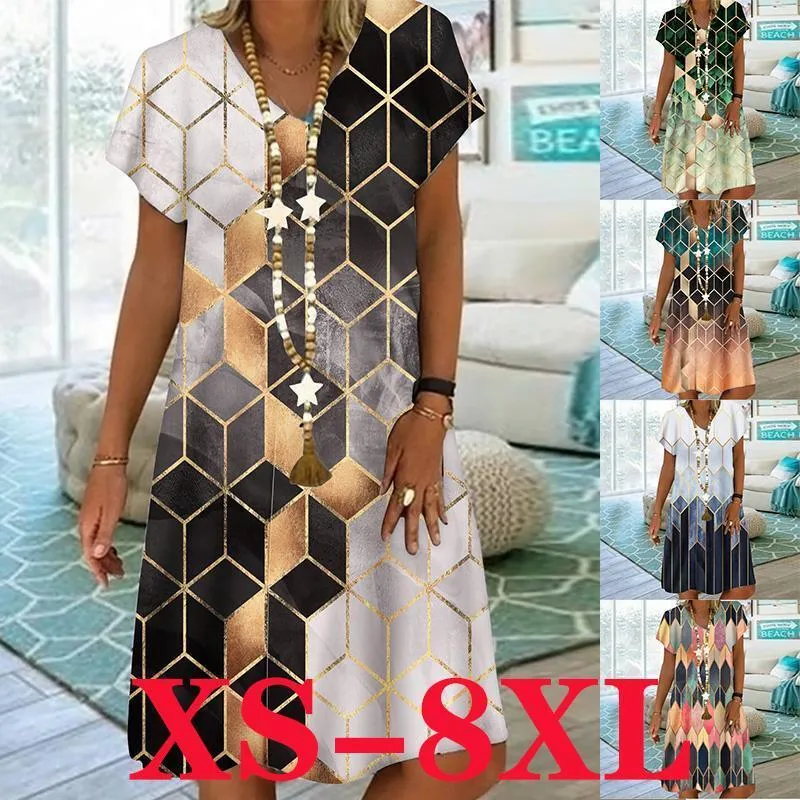 حفلات السيدات الصيف مثير الفساتين الصغيرة المطبوعة بالإضافة إلى الحجم الخامس فستان الرقبة XS 9XL 220527