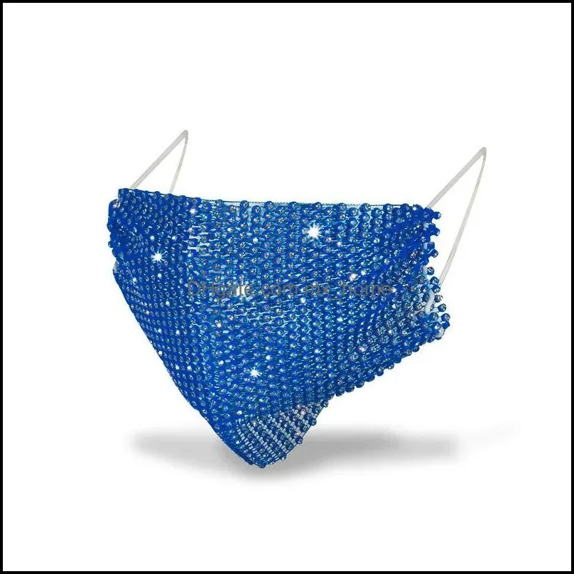 100pcs DHL Ship Fashion Colorful Mesh Designer Party Masks Bling Diamond Rhinestone Grid Net Washable Sexy Hollow Mask for Women