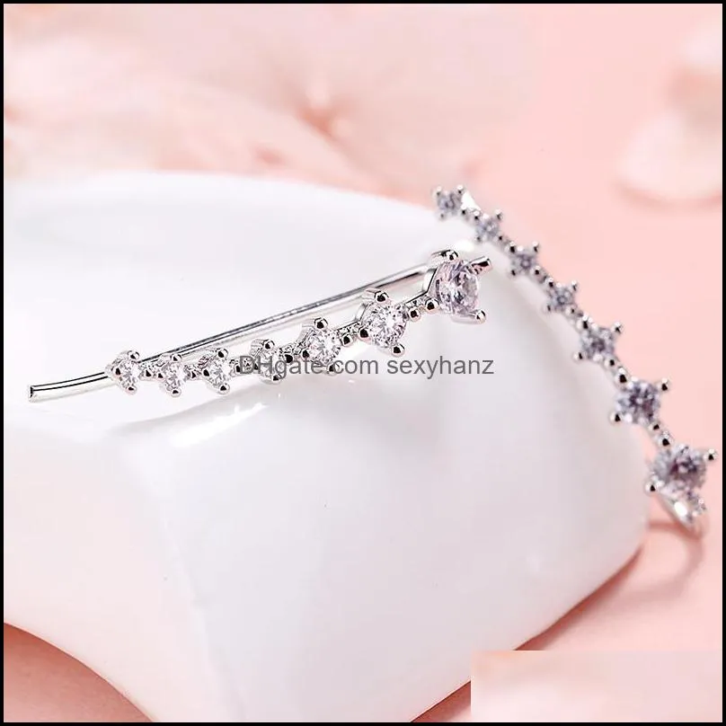 7 crystals ear cuffs hoop climber cubic zirconia earrings u type ear clips for women girls valentine`s day jewelry gift-z