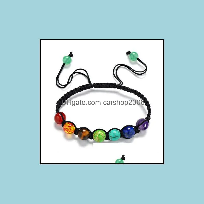 Beaded Strands Bracelets Jewelry Jln Mti Color Seven Chakra Bracelet Yoga Healing Tiger Eye Lapis Amethyst Beads Handmade Adjustable Drop D