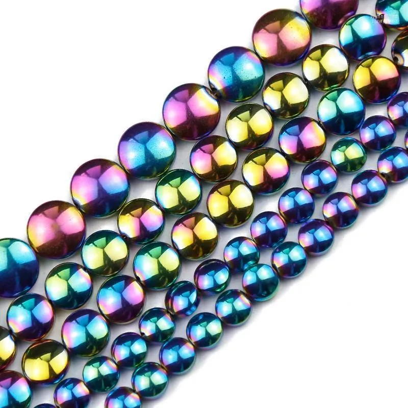 Andere Jhnby 6/8/10 mm Multicolored platte ronde munt Hematiet Natuurlijke stenen spacers Handgemaakte losse kralen voor sieraden maken DIY -armbanden Wynn2