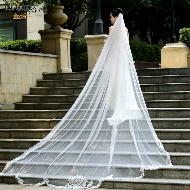 V75 Spanish Lace Cathedral Wedding Veils 2022 4 Meters Long With