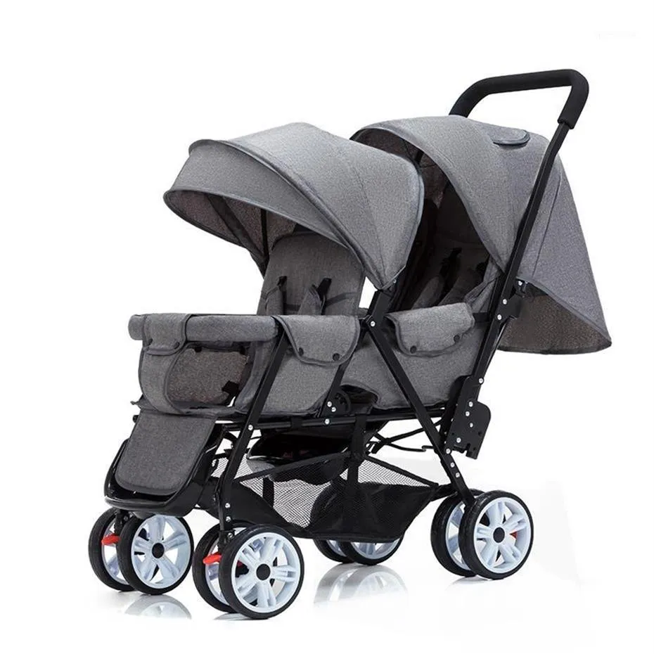 Zwillingsbaby Kinderwagen können sitzen und Babywagen Legen lagen, vier Rad Highland Scape Leichtes Doppelsitzwagen 0-4 Jahre alt224i