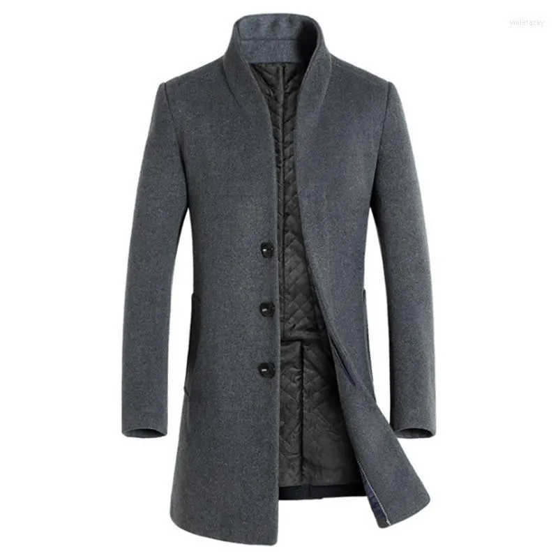 Trenchs de hommes manteaux de laine manteau hommes slim fit longue veste hiver simple boutonnage mâle pardessus gris Viol22