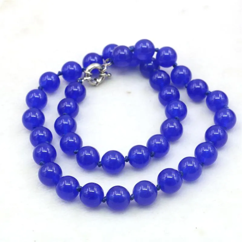 Chaînes 10mm rond bleu Jades calcédoine collier pierre naturelle fait à la main bricolage femmes cravates mode fabrication de bijoux DesignChains