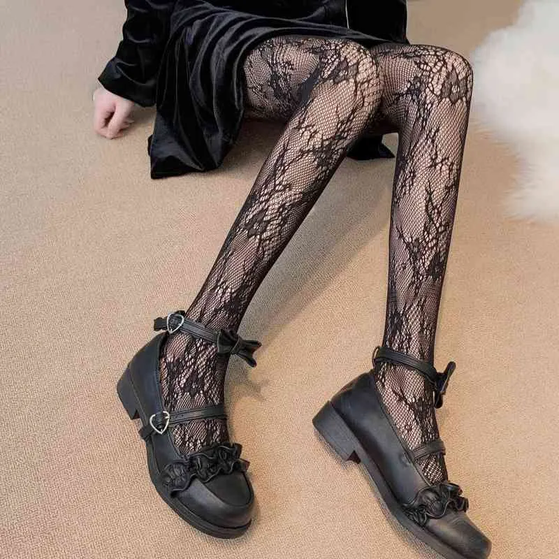 Sexy Gothic Tights Pantyhose Women Fashion Punk Style Hole Fishnet Stockings Anime Lolita Thigh High Stocking Hollow Out Hosiery T220808