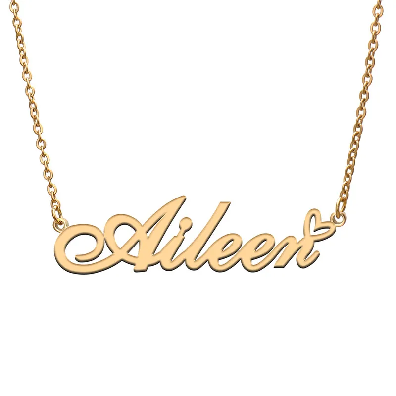 Aileen namn halsband för kvinnor älskar hjärta guld typskylt hänge tjej rostfritt stål namnplatterad flickvän födelsedag juluttalande smycken gåva