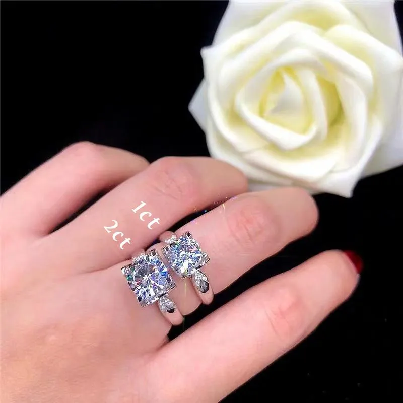 Cluster-Ringe Weißgold-Ring 6,5 mm 8 mm 9 mm Moissanit-Diamant für Hochzeit Luxus-Geschenk Jahrestag Verlobung DF ColorCluster