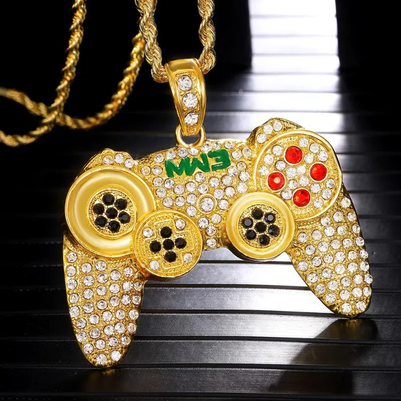 Collane con ciondolo Catena di gioielli ghiacciati Hip Hop Collana con manico per console di gioco Ciondoli in cristallo dorato per bambini Ragazzi regalo Ciondolo