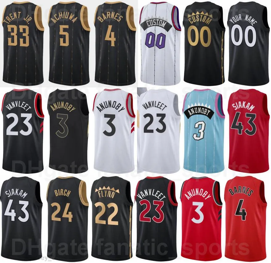 Maillot de basket-ball imprimé du 75e anniversaire Goran Dragic 7 Fred VanVleet 23 Pascal Siakam 43 Scottie Barnes 4 OG Anunoby 3 Gary Trent Jr 33 Khem Birch 24 Hommes Femme Jeunes