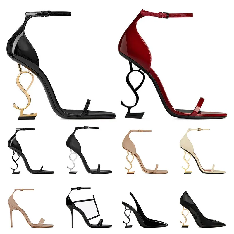 chaussures habillées de luxe pour femmes talons hauts en cuir verni ton or triple noir nu rouge dame sandales de mode bouts ouverts talon aiguille pompes de bureau de mariage