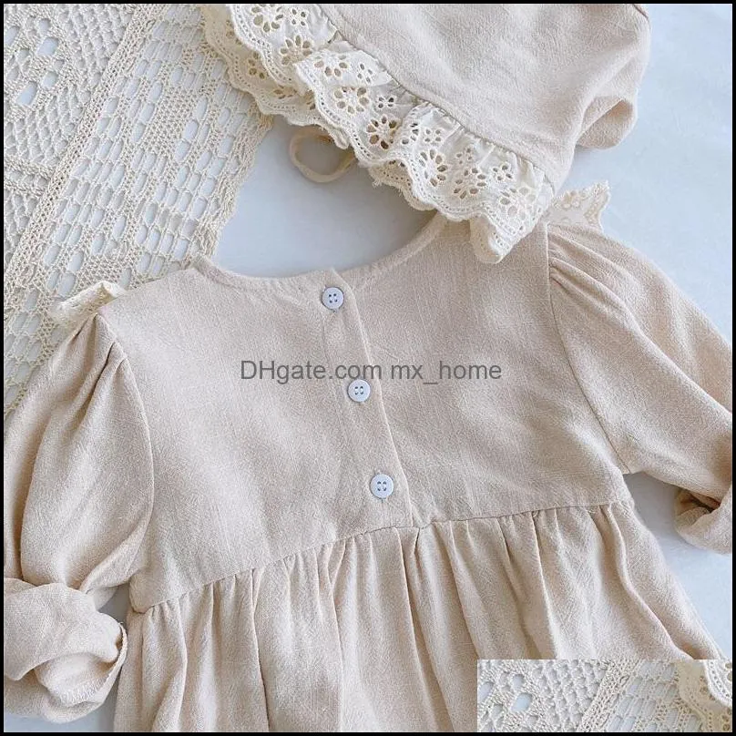 lace princess toddler romper autumn retro newborn baby girl clothes cotton spring pure color infant outfits 2pcs with hats 979 d3
