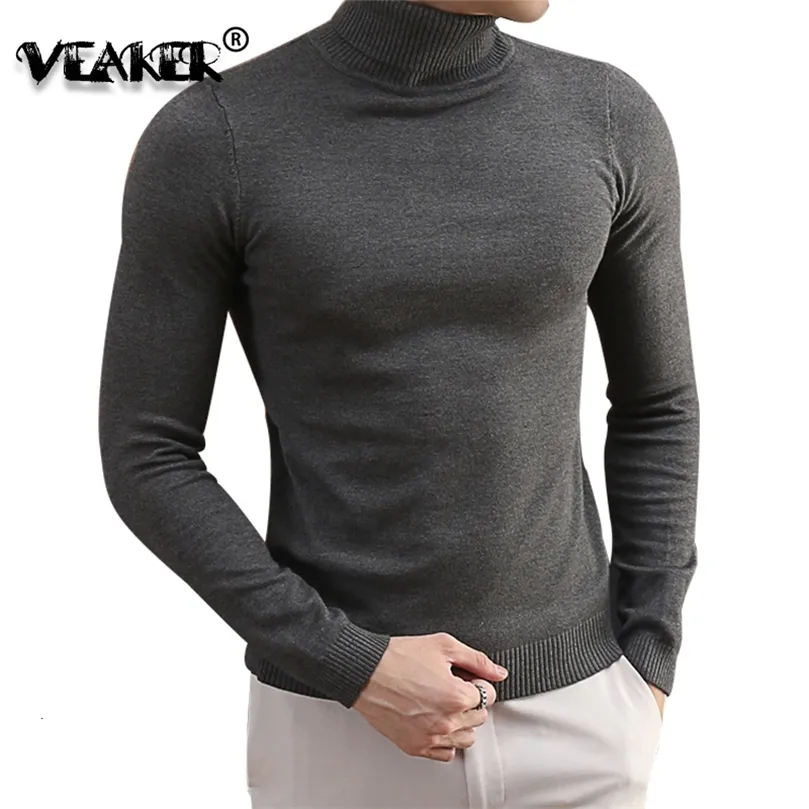 Turtleeck Sweters dla mężczyzn jesienne pulovery Koreańskie dzianiny Slim Fit Solidny kolor swobodny wełna Swatery S-3xl 201126