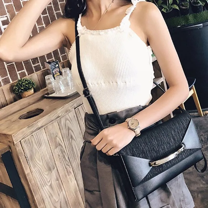 Kvällspåsar kvinnor faux läder klaff kuvert axel väska kontor lady wristlet clutch crossbody handväska smal handväska väggen