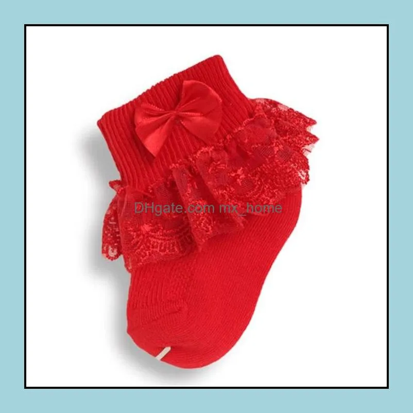 kids girl socks lace toddler ankle bow infant princess sock candy color baby walker newborn footwears 7 colors z6428