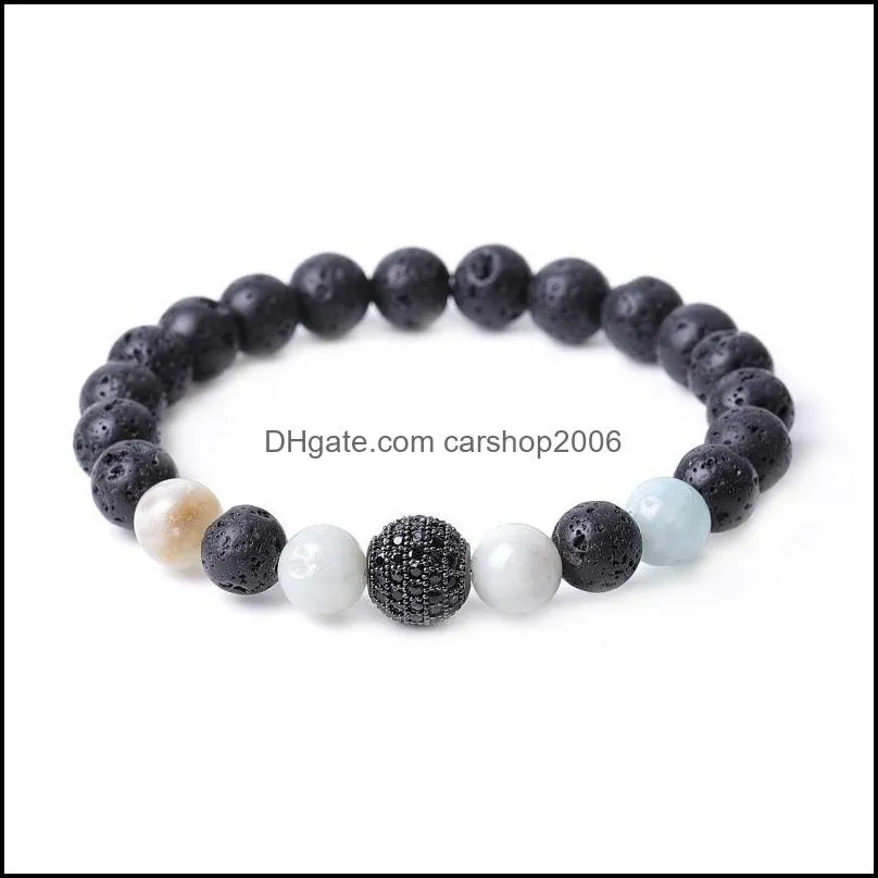 micro pave cz disco ball bead black lava stone bracelet women men yoga hand string jewelry friendship gift