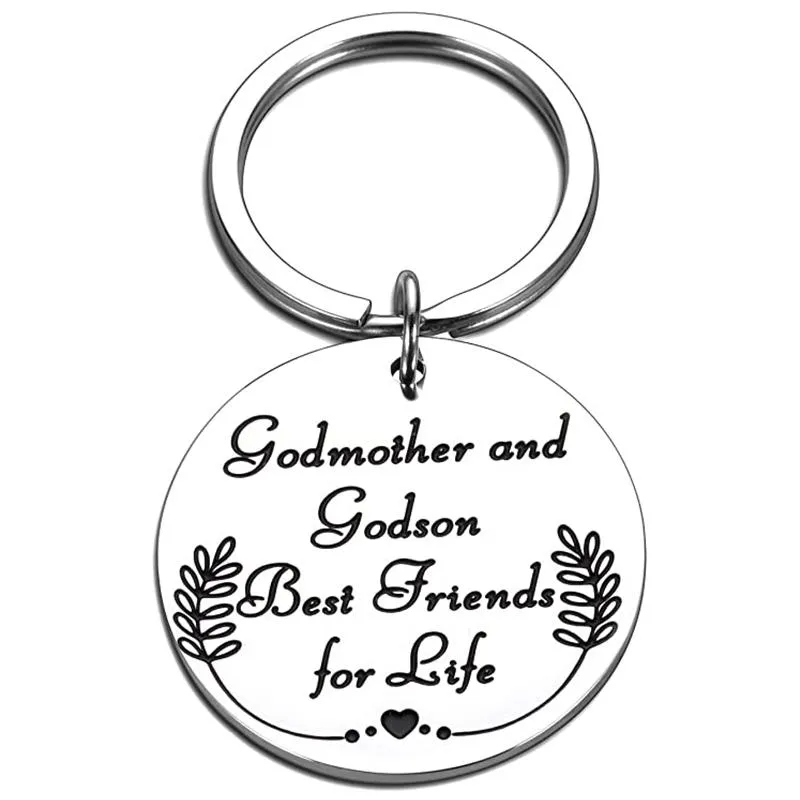 Keychains Godmother Keychain från Godson Key Chain Keepsake Present för Godchild Christ Baby Men Women Ring Religious Gift Keychains