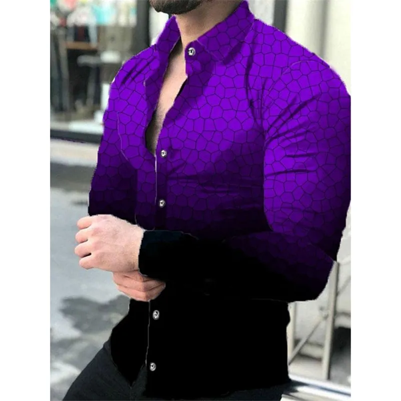 Fashion Men Shirts Turndown Collar Buttoned Shirt Casual Designer Gradient Print Long Sleeve Tops Mens Clothing Prom Cardigan 220805