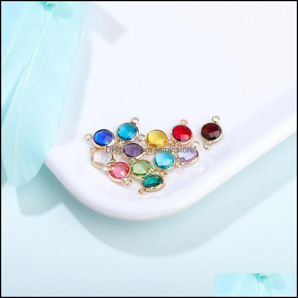 10PCS Round Gold Crystal Birthstones Double Hole Connectors Charm Beads Bracelet Necklace Jewelry Making DIY Jewelry Accessories