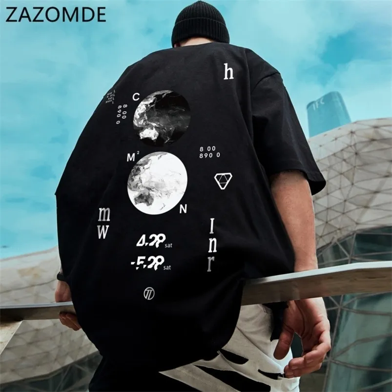 Zazomde Mens Crew Neck Summer Graphic Print Tshirt Fashion Quality Cotton Letter Moon Tshirt Plus Size Tops 220613