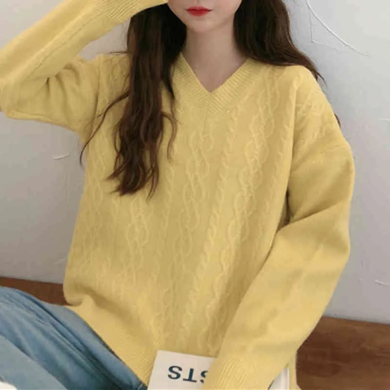 Pull Harajuku Roupas Femininas Femmes Pull Pulls Pull jaune Jumpers Candy Couleur Chic Pull Twisted Pull 210412