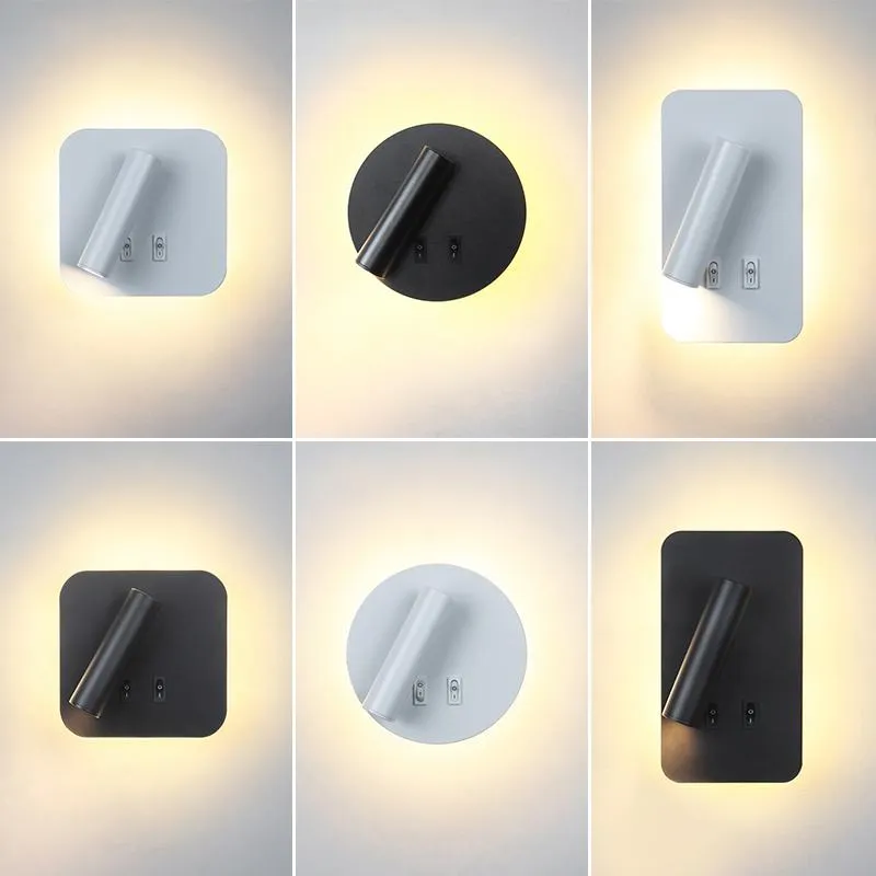 Wandleuchte Nordic LED-Lampen Lesestrahler Hintergrundlicht Einstellbare Drehung mit Schalter Innenschlafzimmer Nachttisch Studie Wandleuchte LampWall