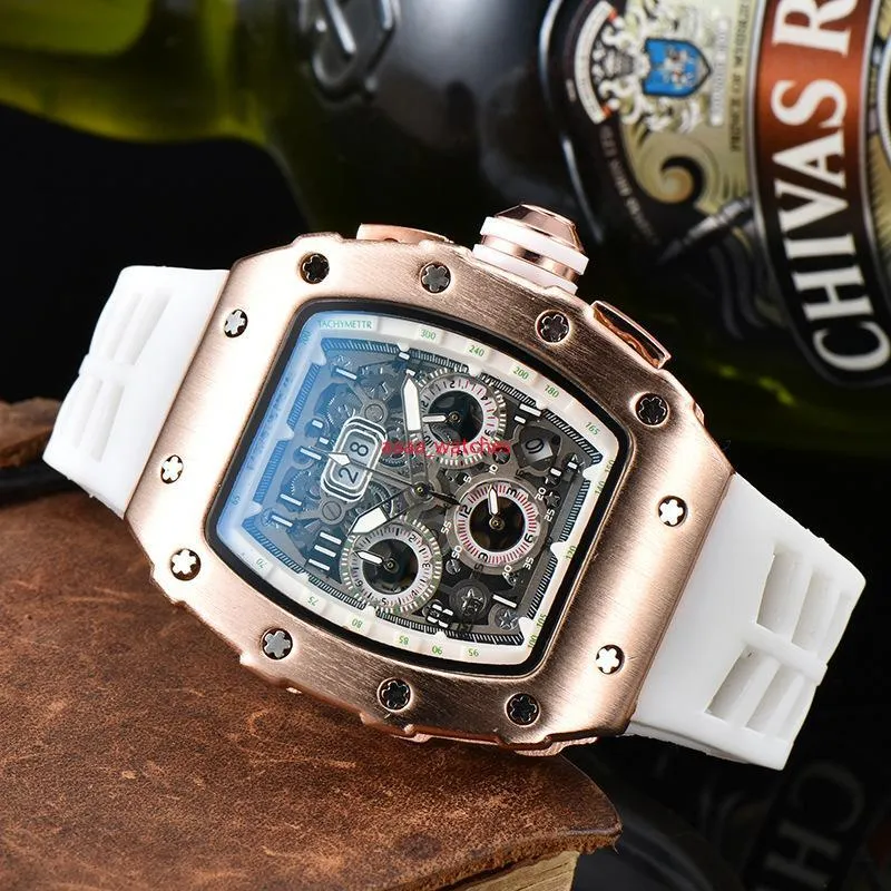 20223A Luxury Watch Sex-hands Quartz Chronograph Full Function Running Second Märke Tonneau Clock Cool Armbandsur Reloj Hombre