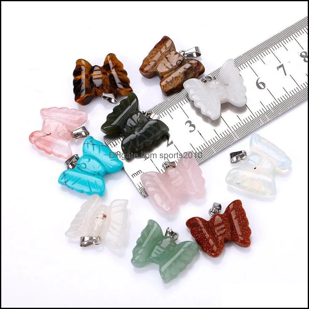 natural crystal rose quartz stone pendant butterfly shape necklace chakra healing jewelry for women men