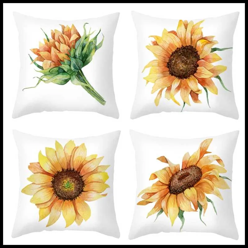 Cushion/Decorative Pillow 2022 Home Decorative Sunflower Cushion Cover For Bed Polyester Microfiber Sofa Car Seat Throw Case 45x45cm Funda C