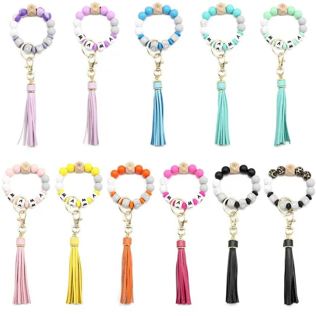 Party Favor list Silikonowy Koralik Bransoletki Tassel Key Chain Wisiorek Kobiety Biżuteria Torba Akcesoria Dzień Matki Prezent F0323