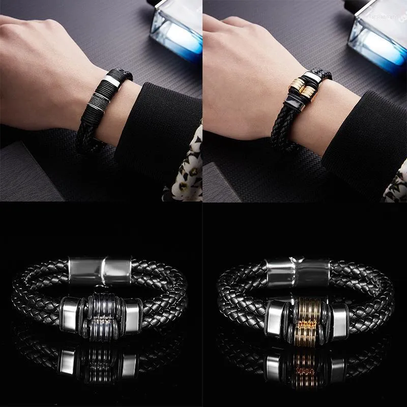 Bedelarmbanden mode multi-layer zwarte lederen ketting geweven man roestvrij stalen polsband magneet clasp handgemaakte sieraden cadeaubon lars22