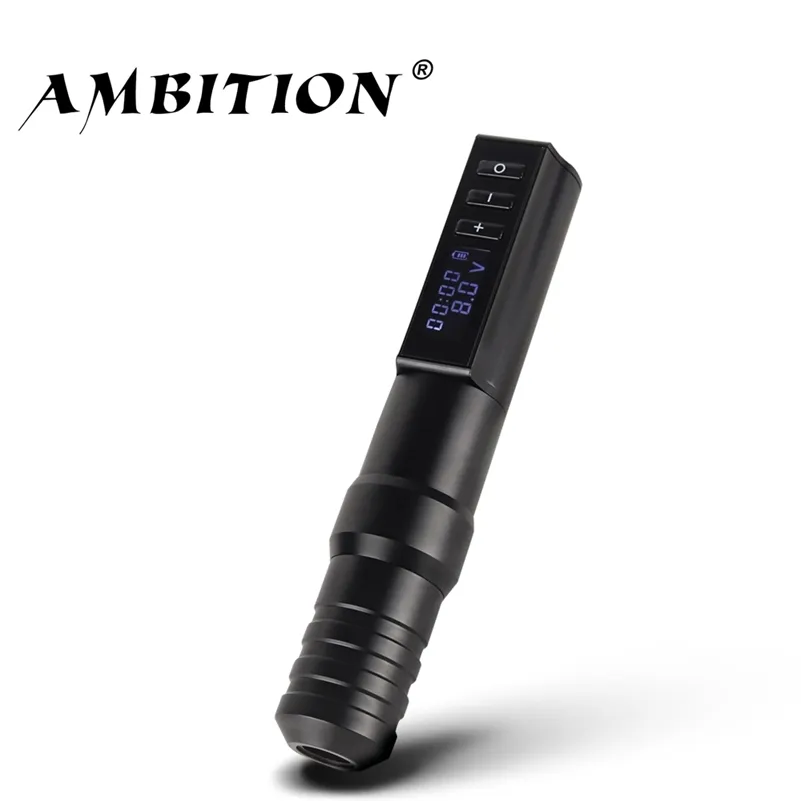 Ambition Professional Wireless Tattoo Machine Pen with Portable Power Coreless Motor Digital LED Display For Body Art 220624