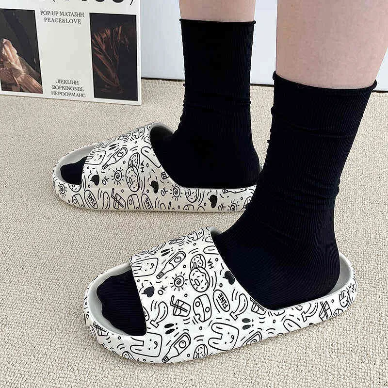 Тапочки Zapatillas de Moda Para Mujer Y Hombre Sandalias Plataforma Gruesa Suave Con Estampado Zapatos Antideslizantes Plaa Hogar Al 220324