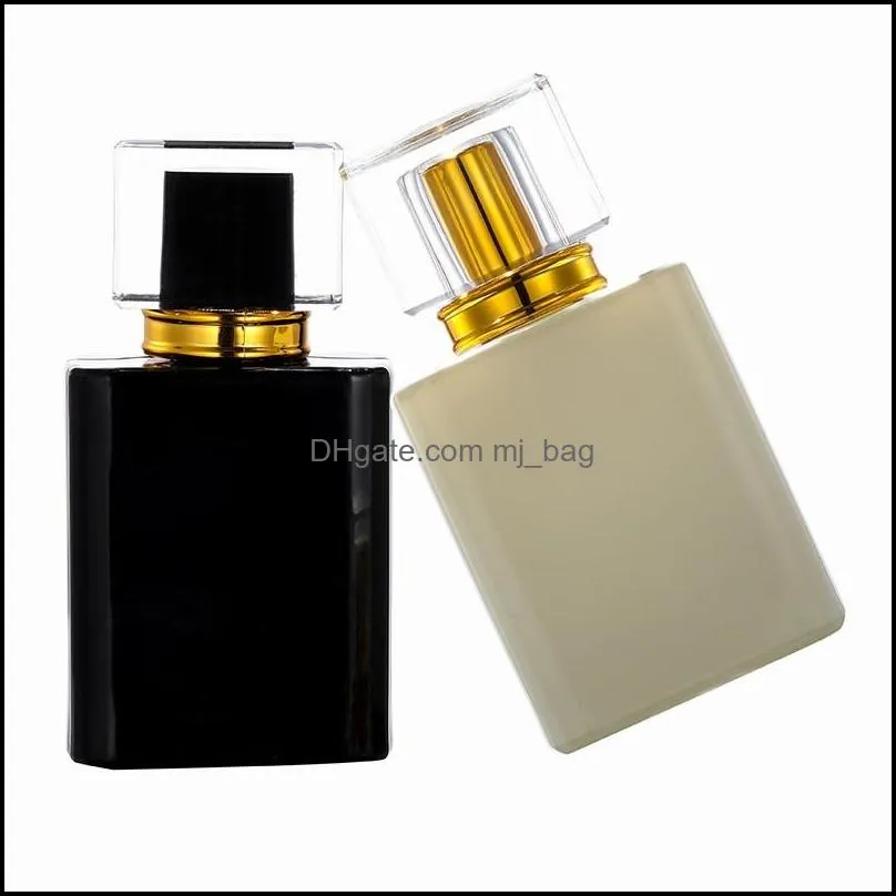high-end square perfume atomizer bottle 50ml black and white glass fine mist spray bottles portable pae10852