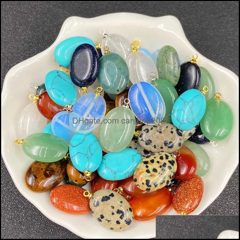 reiki healing jewelry oval natural stone pendant quartz turquoise opal agate crystal pendants diy earrings necklaces women