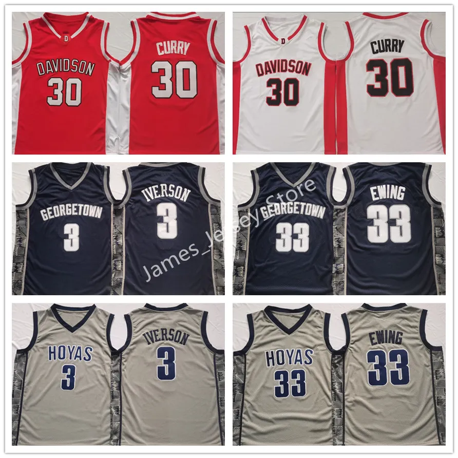 Allen Iverson Jerseys Patrick Curry Basketball Jersey Stephen Ewing 2022 NCAA Finale vier gestikte college jersey Davidson Wildcats Georgetown Hoyas