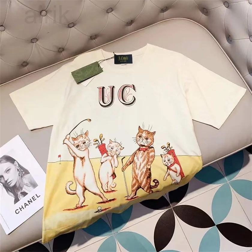 2023 Marchio di lusso Estate Esplosione Estate Nuovi uomini alla moda e abbigliamento Strada alla moda T-shirt da donna allentata Cute Cat Ins Net Rosso Consigliato