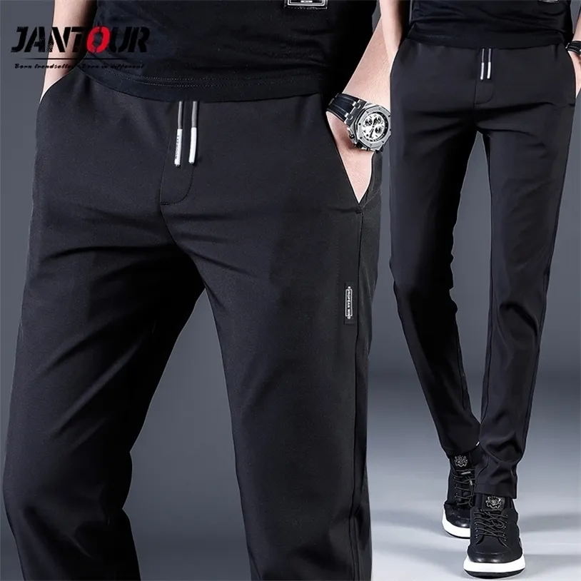 Jantour Marca Primavera Verano Pantalones casuales para hombres Hombres Pantalón delgado Slim Fit Trabajo Cintura elástica Pantalones para correr Hombre Talla grande 38 220325