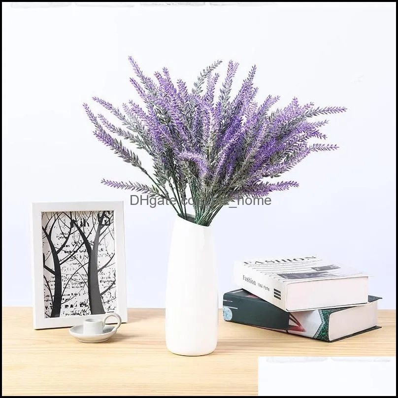 Faux Floral Artificial Flowers Plastic Lavender Bundle Fake Plants Wedding Indoor Outdoor Home Kitchen Office Decor XBJK2107