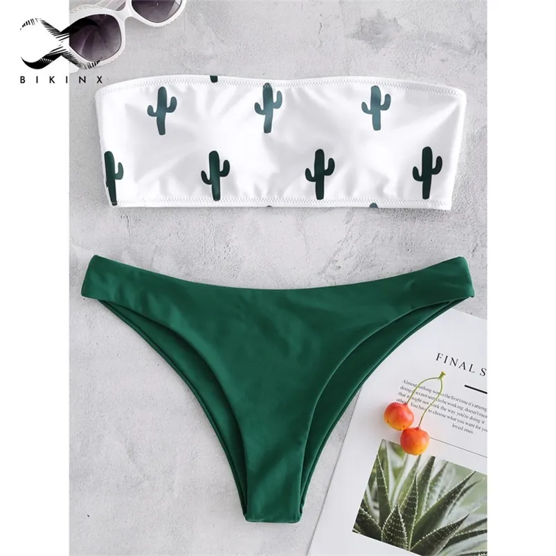 Bikinx Bandeau Swimwear Women Push Up Swimsuit Vrouw Cactus Print Micro Bikini 2020 Sexy Bathing Suit Beach Bathers Biquini Nieuw LJ200825