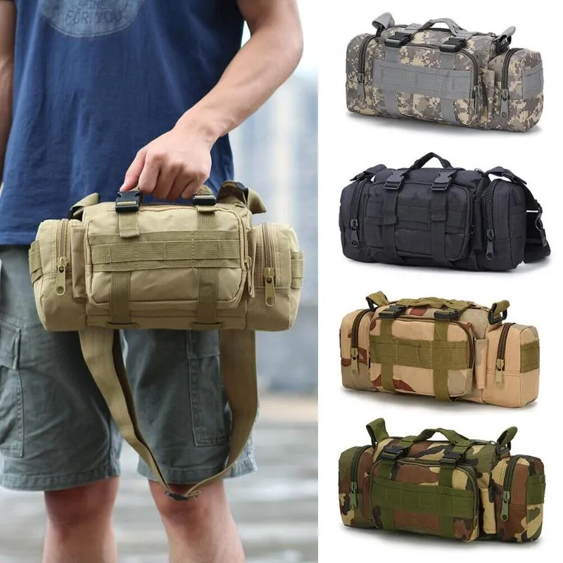 Duffel -tassen Multifunctionele tactische schoudertas Outdoor Visserijpakket Militaire rugzak voor wandelen Camping Hoge kwaliteitduffel