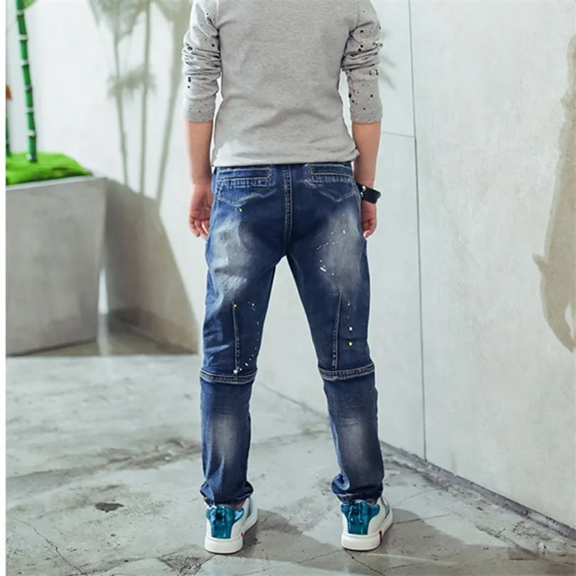 Boy's Jeans Çocuk Giyim Boys Kot Pahası ve Sonbahar Sıçrama-Mürekkep Pantolon 3 4 5 6 7 8 9 10 11 12 13 14 Yaşlı LJ201203