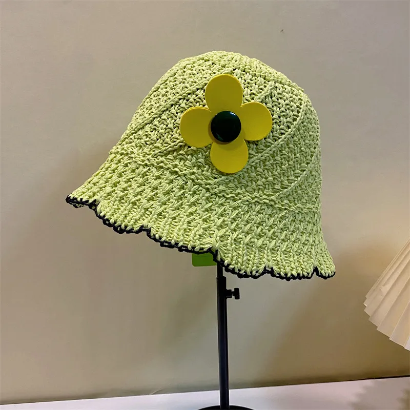 Summer Lady Beach Cap Grass Braid Hat with Flower Lace Designers Caps Sun Hollow Breathable Hats