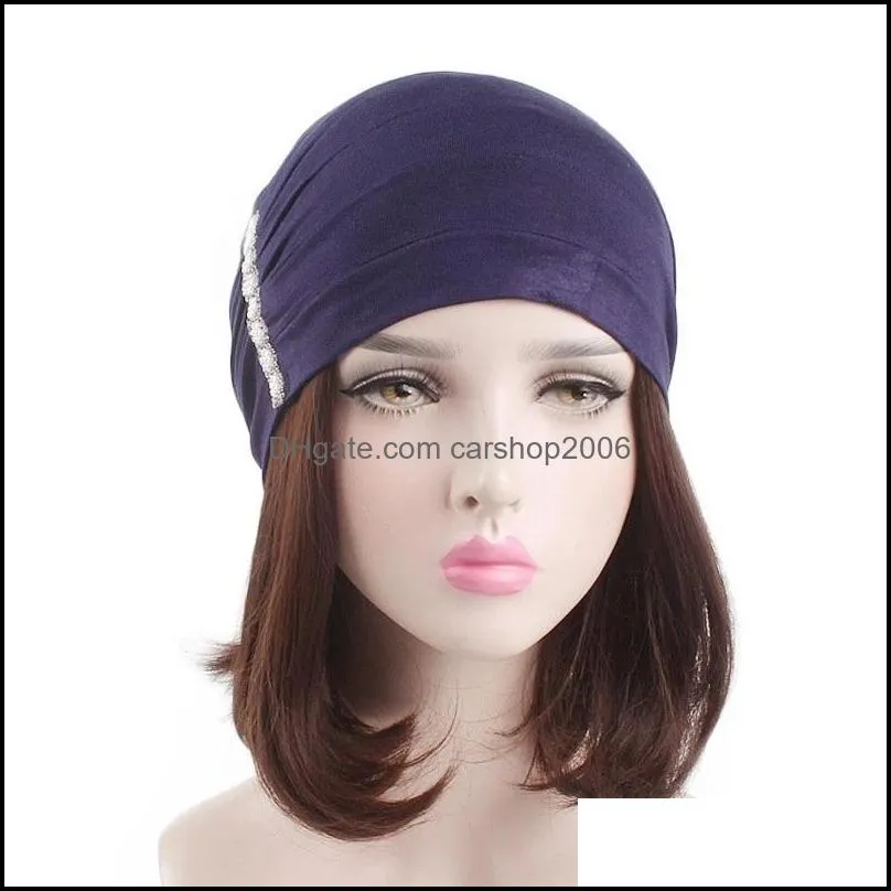 modal solid color beanies fashion paste drill muslim women`s soft hijabs caps islamic inner hats turban head cover chemo bonnet