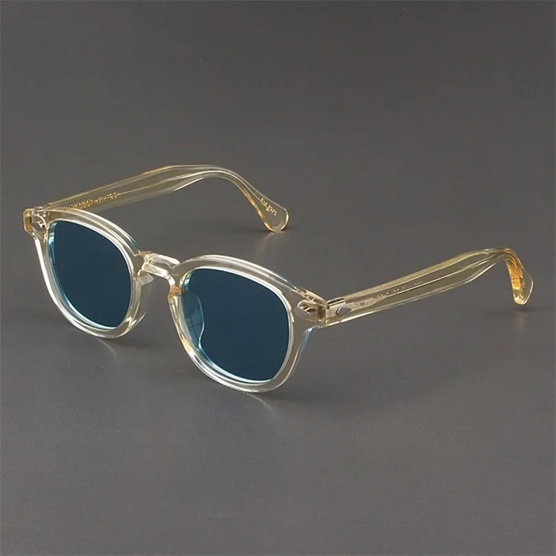 Johnny Depp Solglasögon Man Lemtosh Polariserade solglasögon Kvinna Lyxvarumärke Vintage Yellow Acetate Frame Night Vision Goggles 220617