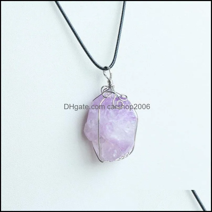 fashion natural stone wire wrapping irregular amethyst crystal pendant necklace for women jewelry carshop2006
