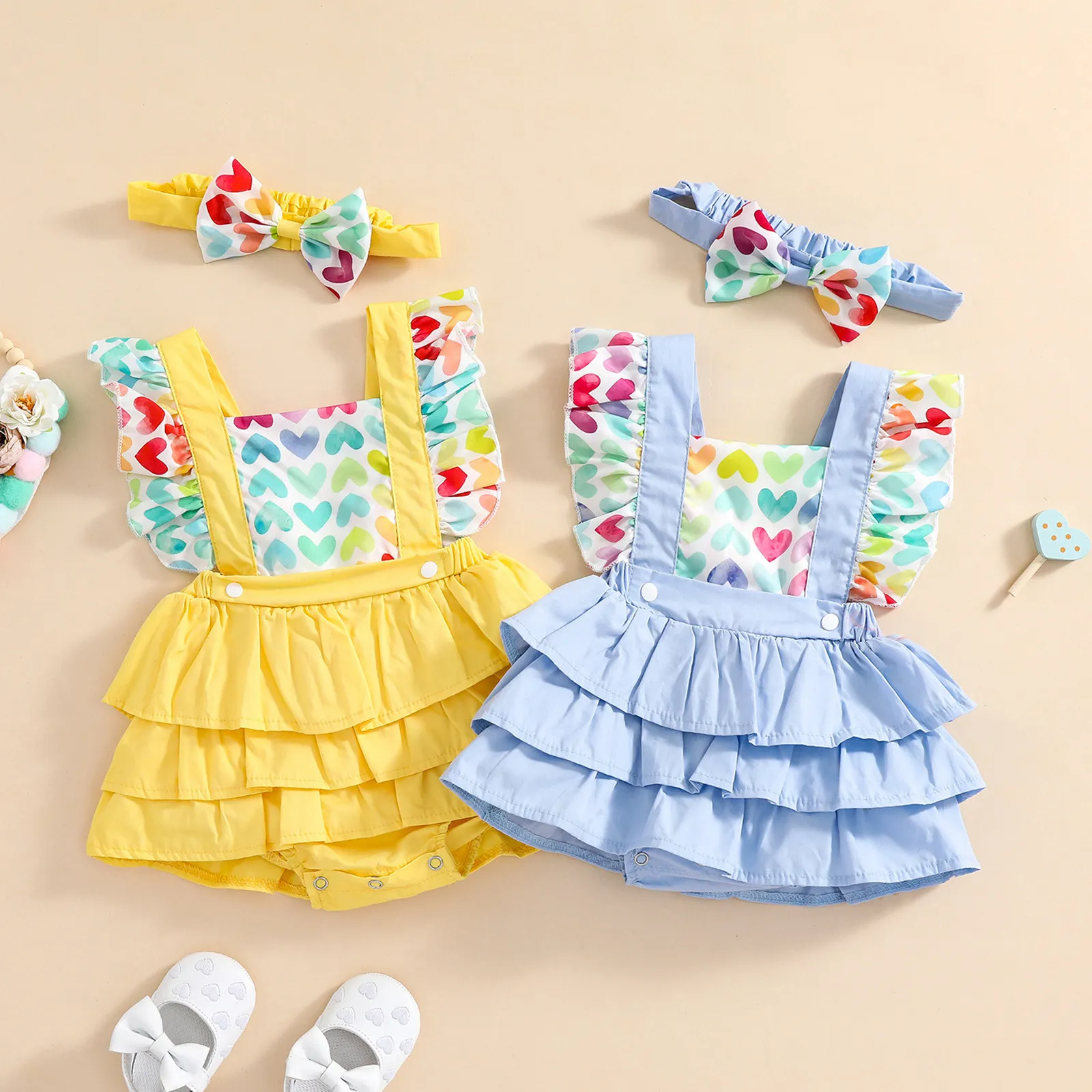 Cute Baby Girls Dresses Valentine's Day Love Romper Skirt Headband Two Piece Set B3