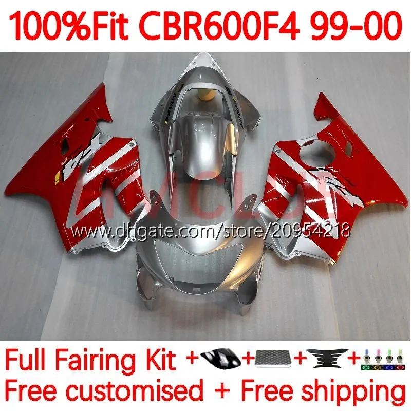 Corps de moule d'injection pour HONDA CBR 600 F4 FS CC 600F4 600CC 1999-2000 Carrosserie 136No.80 100% Fit CBR600F4 CBR600 F4 99 00 CBR600FS 1999 2000 Kit de carénage OEM rouge argent