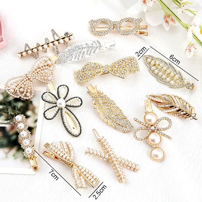 Fashion Flower Hair Clips Hair Accessory Feather Rhinestone Metal Clip Pearl Bows